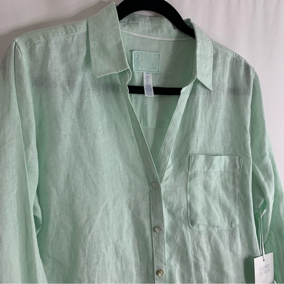 NWT Sigrid Olsen Mint Green Linen Button-Up Tunic, Size M - Picture 8 of 11